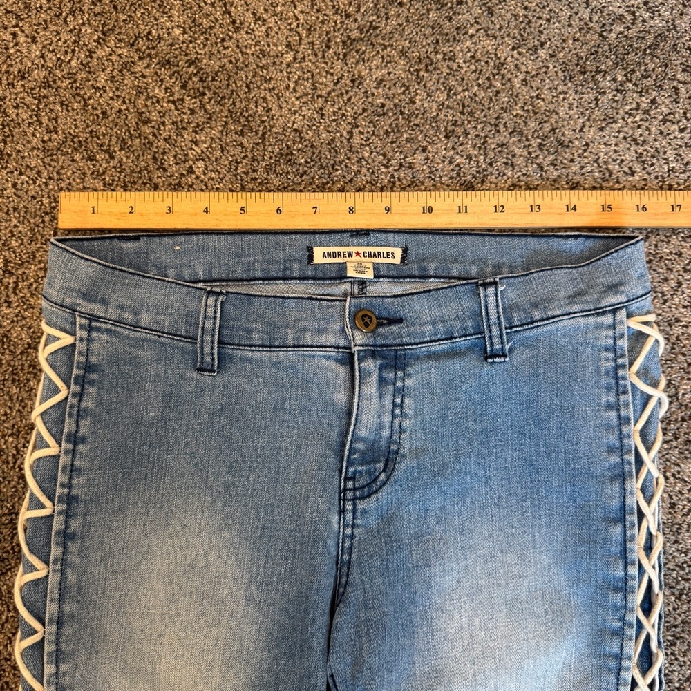 VTG 00s Y2K Women's Blue Lace-Up Jeans, Punk Grunge Boho Vibes, Size 8/10 - Picture 9 of 12